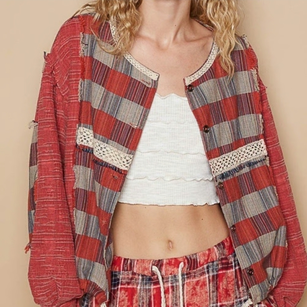 POL Red and Gray Plaid Shirt M  NWOT